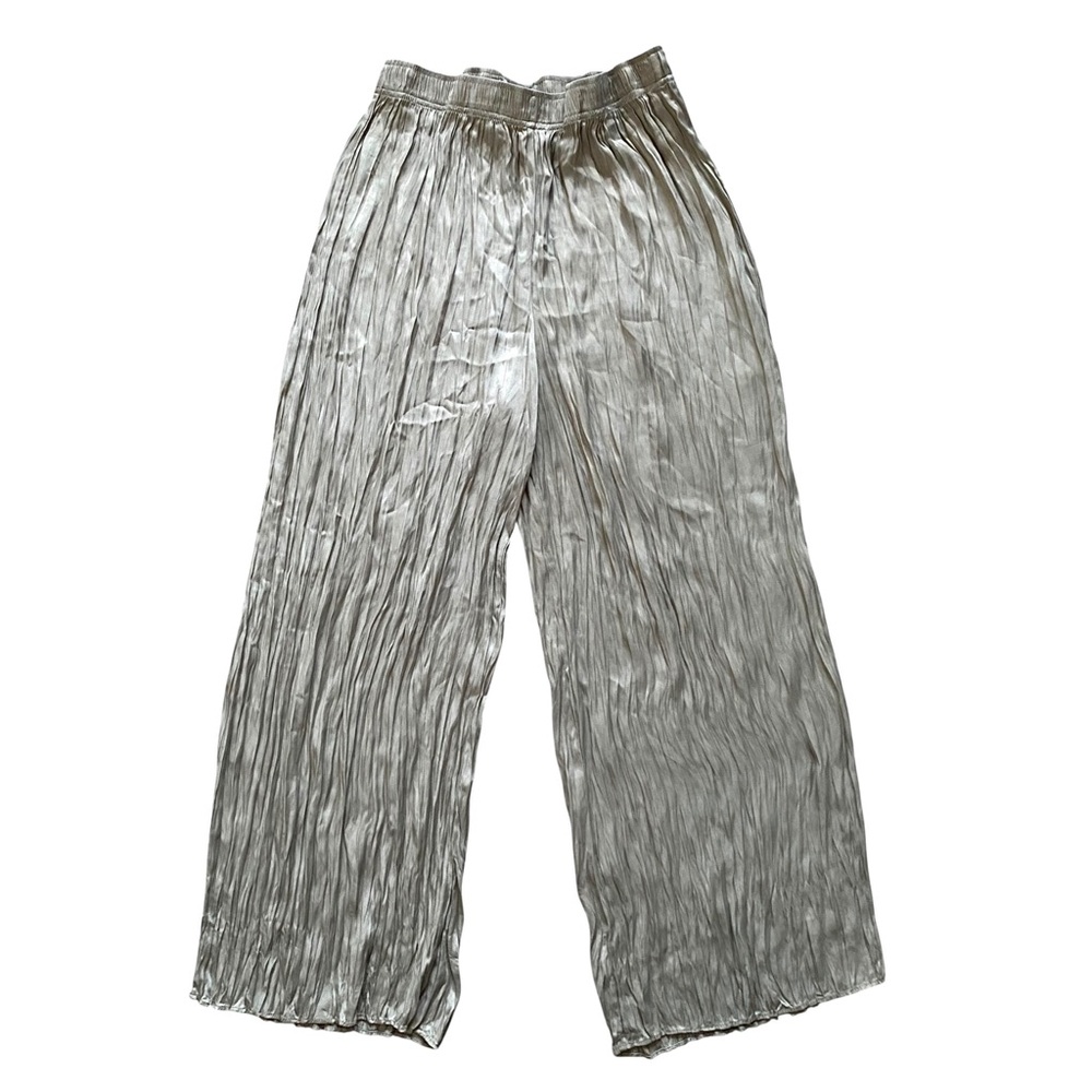 Joie Sage Green Pleated Wide-Leg Pants Medium Women’s Crinkle Silky Flowy